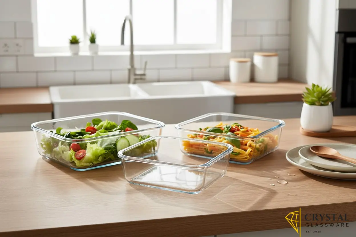 Delisoga glass food storage containers set of 3 stackable trays bowls 